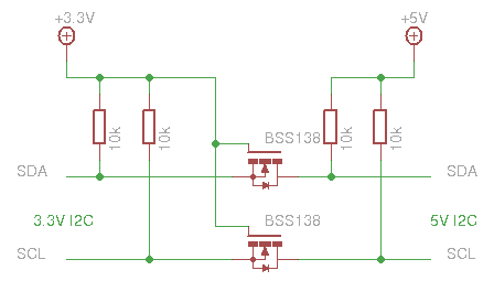 Преобразователь уровней I2C на двух полевых транзисторах